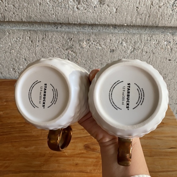 Starbucks Bundle of 2 White Ceramic Mugs with Copper Painted Handles - Picture 4 of 10